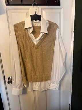 Altar'd State Men's V-Neck Sweater Vest in Tan